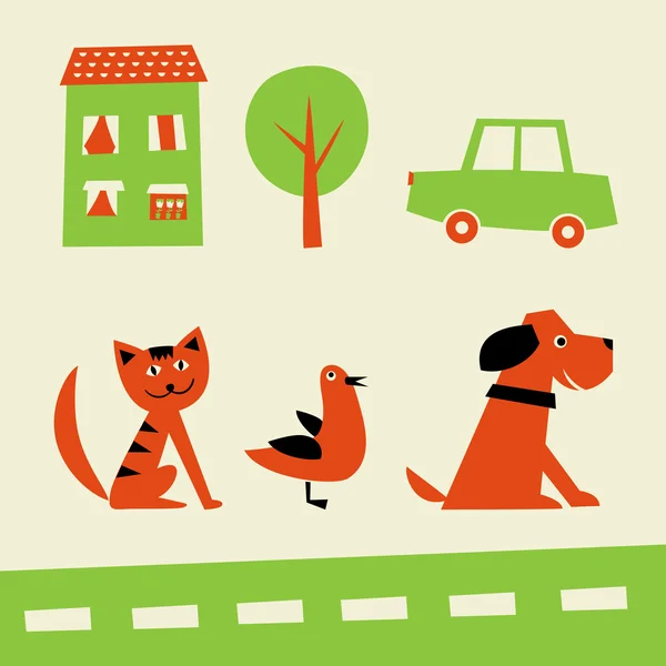Funny pedestrians animals on the road — Stock Vector