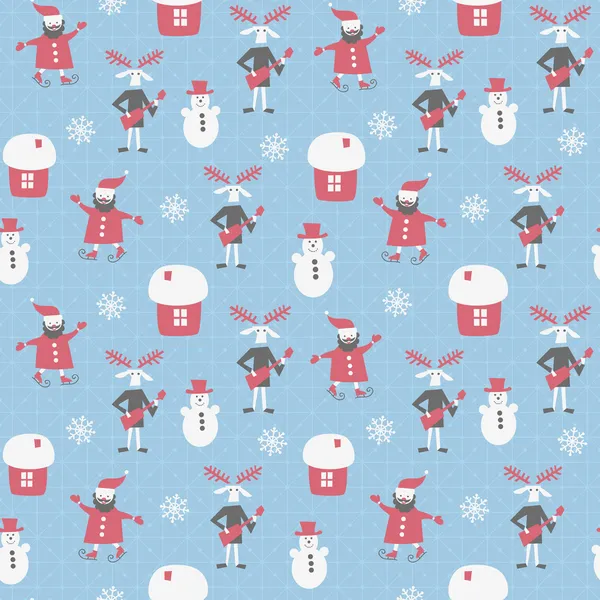 Fond sans couture avec cerf, bonhomme de neige et Père Noël — Image vectorielle