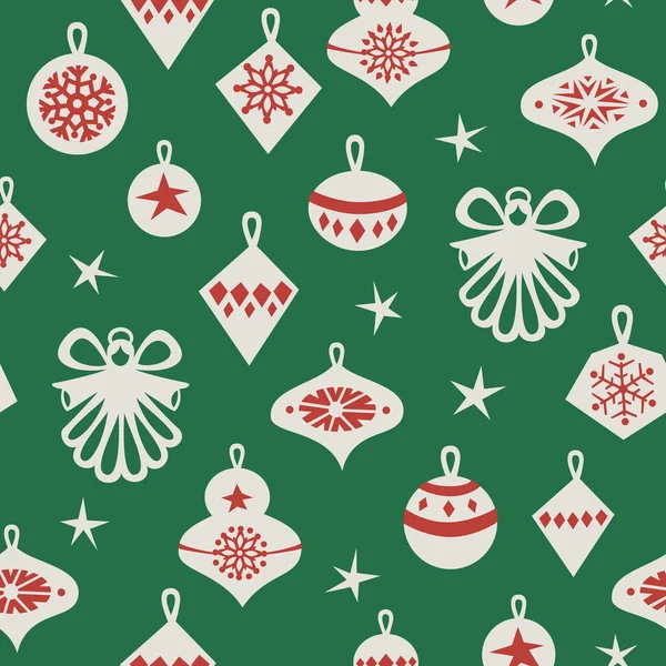 Fondo sin costuras con ángeles y decoraciones navideñas — Vector de stock