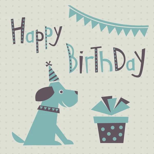 Joyeux anniversaire carte de voeux avec chien mignon — Image vectorielle