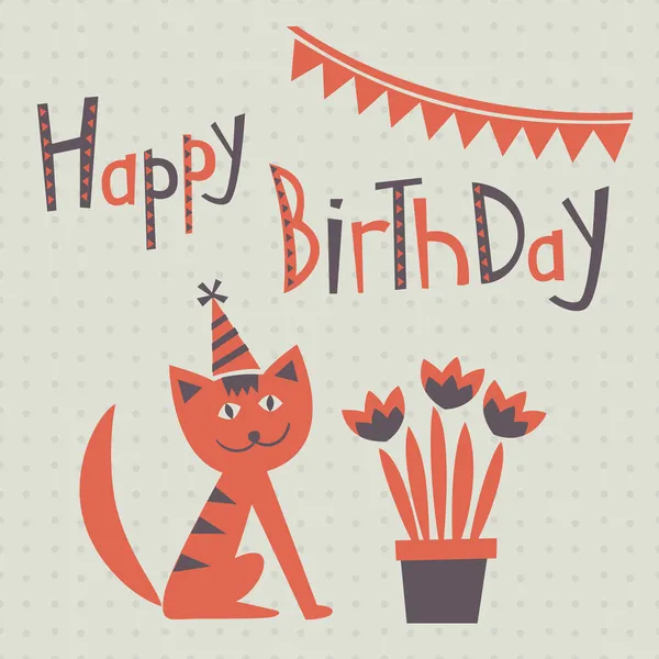 Feliz cumpleaños tarjeta de felicitación con lindo gato — Archivo Imágenes Vectoriales