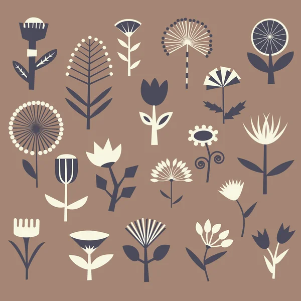 el çekilmiş vintage çiçek öğeleri