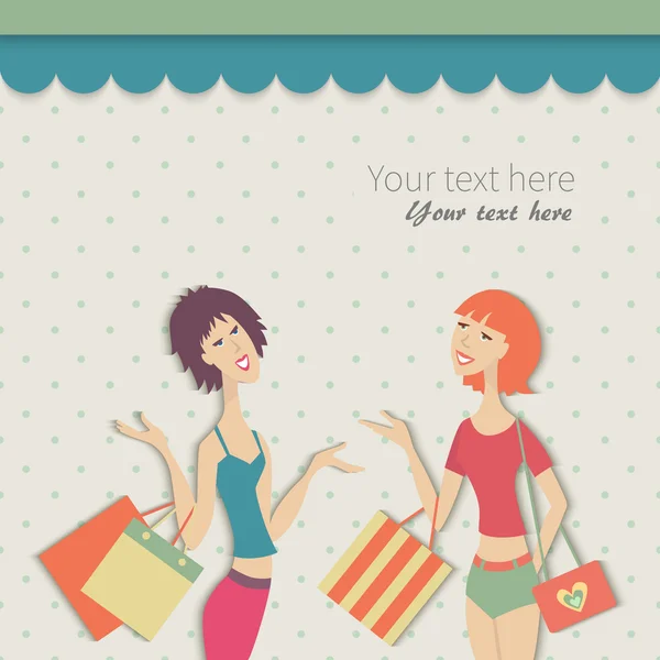 Twee vrouwen met shopping tassen. — Stockvector