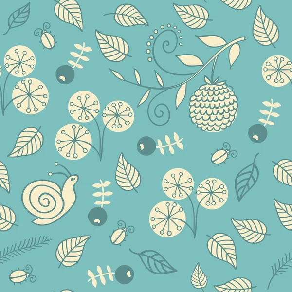 シームレスなパターン、花、果実、カタツムリと. — 图库矢量图片