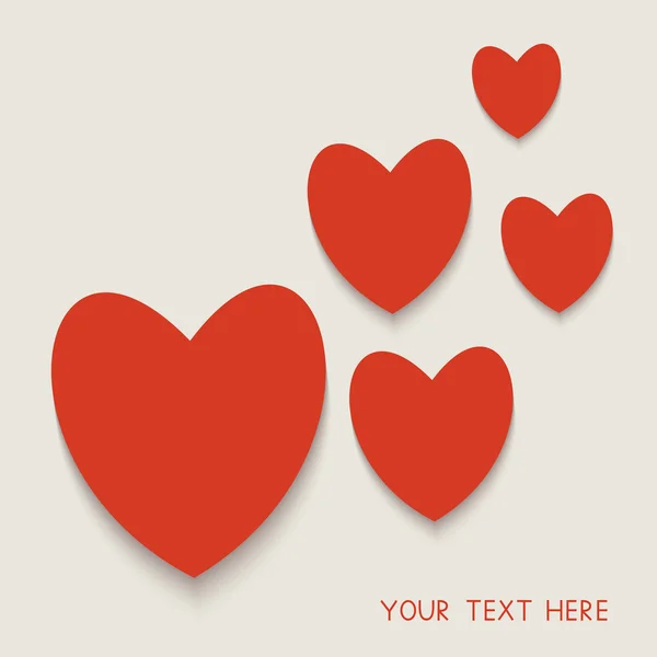 Tarjeta decorada con corazones de papel rojo . — Vector de stock