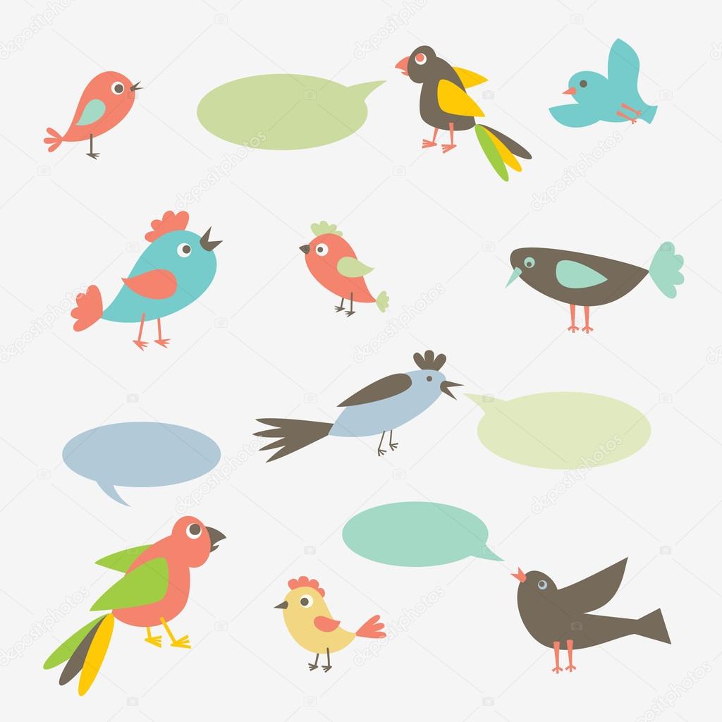 Speaking birds with speech bubbles