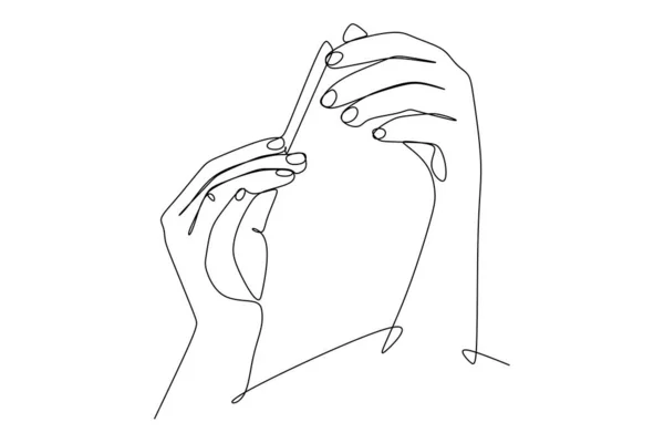 One Continuous Line Drawing Cleaning Nails Векторная Иллюстрация Стиля Ручной — стоковый вектор