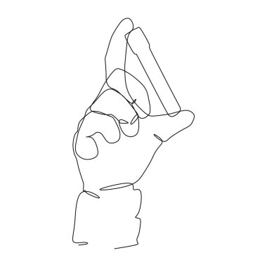 El ele tutuşan aşı şişesi. Devamlı çizgi çizimi. El hareketlerinin işareti ve sembolü. Tek ve sürekli çizim çizgisi. El çizimi resim karalaması beyaz arkaplan resimlerinde izole edildi.