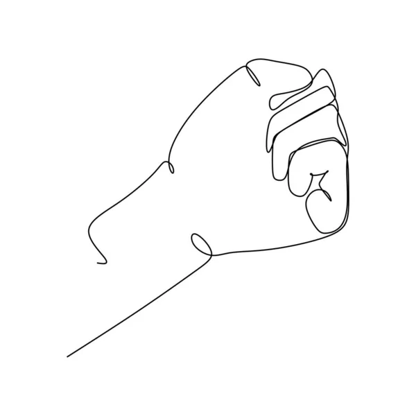 紧紧抓住拳头连续画线设计矢量插图 手势和手势的符号 单行连续绘图线 在白色背景图上孤立的手绘风格的涂鸦 — 图库矢量图片