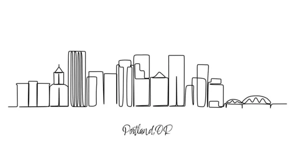 Una Sola Línea Dibujando Horizonte Portland Oregon Hermoso Punto Referencia — Vector de stock