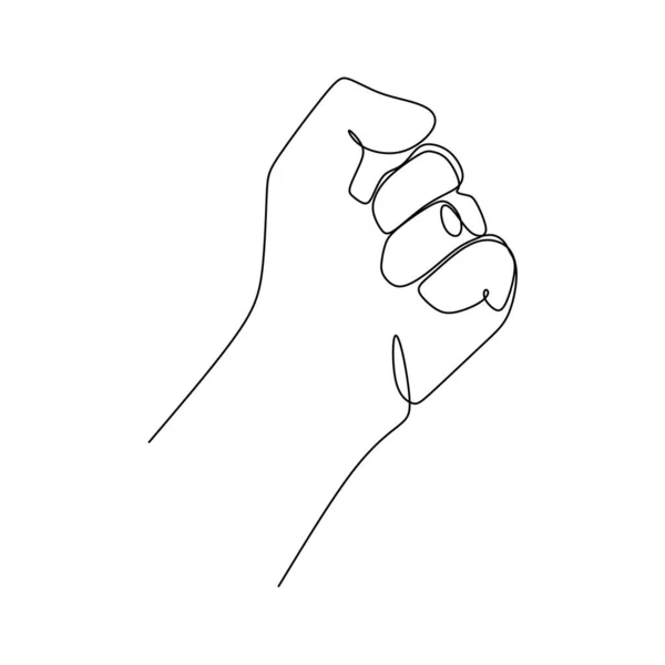 Clenched hand or fist gesture continuous line draw design. Sign and symbol of hand gestures. Single continuous drawing line. Hand drawn style art doodle isolated on white background illustration