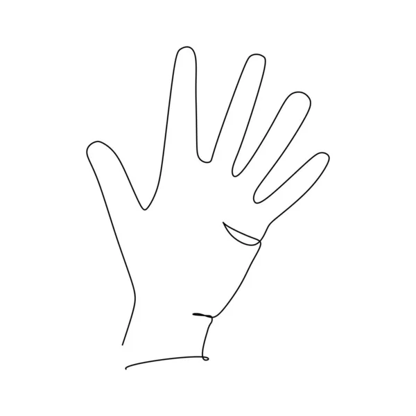 Wave Hand Gesture Single Line Drawing Sign Symbol Hand Gestures — Vetor de Stock