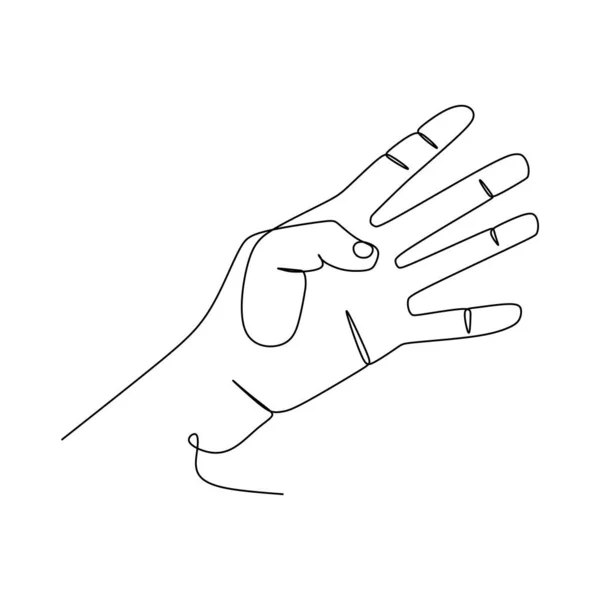 Number Four Hand Gesture Language Alphabet Continuous Line Drawing Design — стоковый вектор