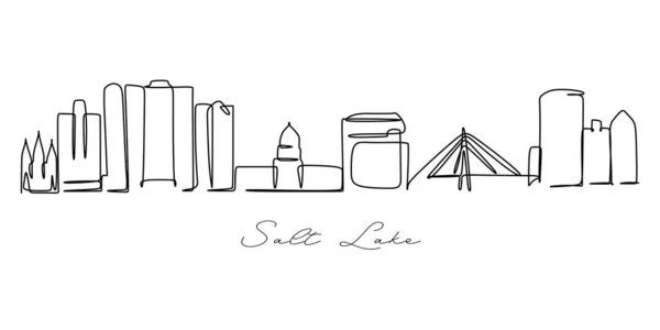Una Singola Linea Disegno Visita Salt Lake City Skyline Utah Grafiche Vettoriali
