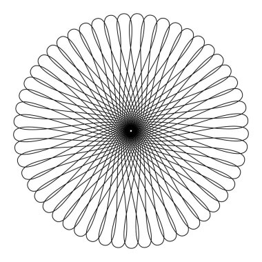 Beyaz arkaplanda siyah-beyaz geometrik çizgiler var. Mandala deseni