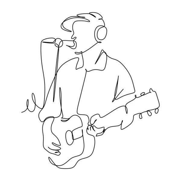Bir erkek şarkıcının sürekli bir şarkı söyleyip müzik çaldığı tek satır çizimi. Müzisyen performans konseptinin temsilcisi 