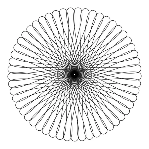 Beyaz arkaplanda siyah-beyaz geometrik çizgiler var. Mandala deseni