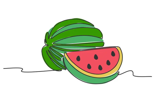 Simple Flat Color Continuous One Line Drawing Watermelon Fruit Vector — 图库矢量图片