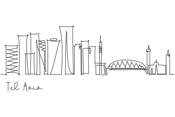 Tel Aviv City Skyline Simple Single Continuous Line Drawing Travel — Vector de stock