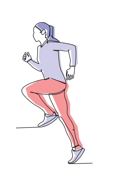 single line drawing of a beautiful young woman running. Simple flat colored hand drawn style design for sport and healthy life concept