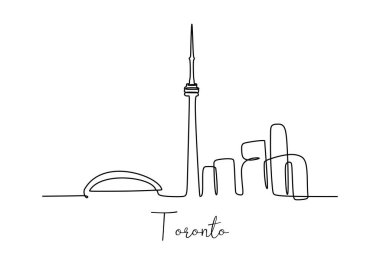 Toronto Kanada 'nın silueti. Tek çizgi halinde devam ediyor. Seyahat ve turizm beldesi için vektör illüstrasyonu el çizimi stil tasarımı kavramı