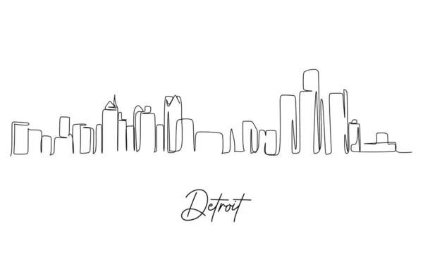 Dibujo Una Sola Línea Detroit Usa Ilustración Dibujado Mano Diseño — Vector de stock