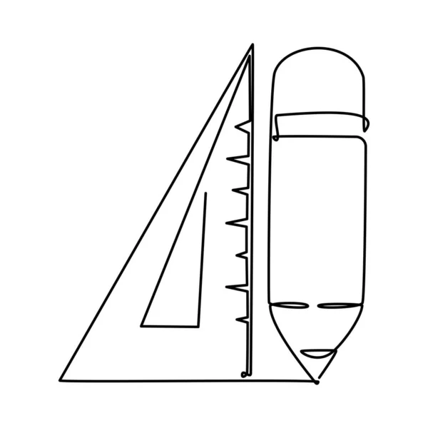 Dibujo Una Sola Línea Una Regla Triángulo Lápiz Estacionario Para — Vector de stock