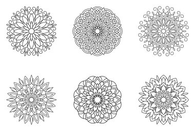 Bir dizi mandala deseni. boyama kitabı sayfası. vektör illüstrasyonu.