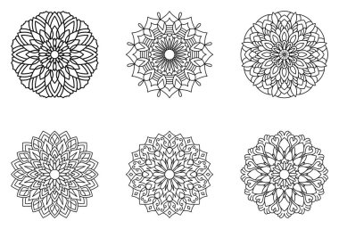 Bir dizi mandala deseni. boyama kitabı sayfası. vektör illüstrasyonu.