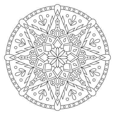 Vektör el karalama mandala. Boyama kitabı için stres önleyici boyama sayfası. Özet.