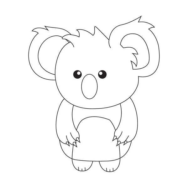 Koala Kecil Yang Lucu Garis Hitam Vektor Ilustrasi - Stok Vektor