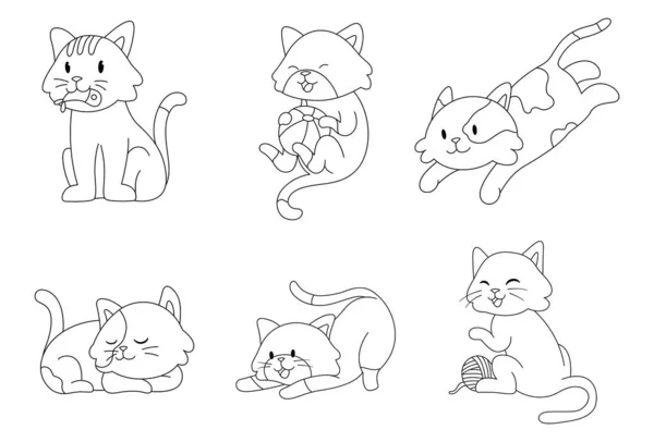 Set Cute Cat Pet Animal Vector Illustration Hand Drawn Kitty — ストックベクタ