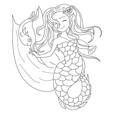 Balıklı ve yosunlu güzel deniz kızı