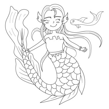 deniz kızı gülümseyen renk sayfası