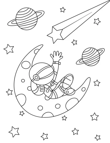 Cute Astronaut Half Moon Illustration 图库插图