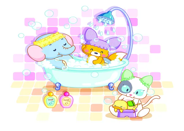 Смешные животные в ванной — стоковый вектор