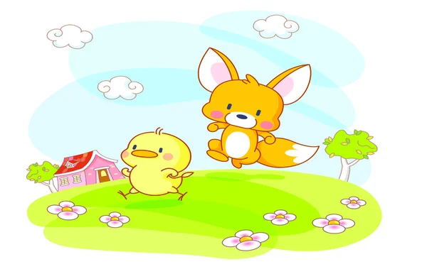 卡通动物松鼠和小鸡 — 图库矢量图片