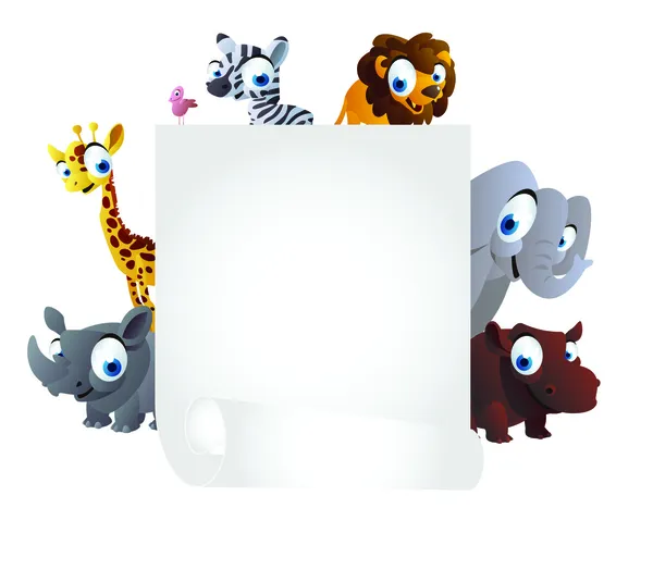 Zvířata kreslená s bílou tabuli — Stockový vektor