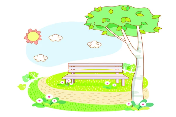 Holzstühle Cartoon und Garten Hintergrund — Stockvektor