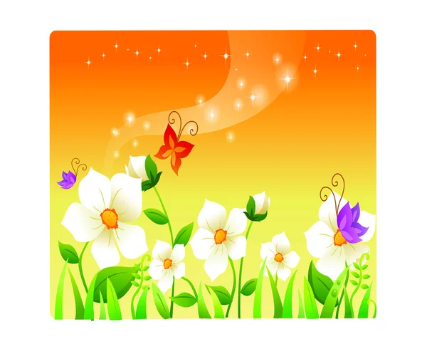美丽的花朵卡通的景观 — 图库矢量图片