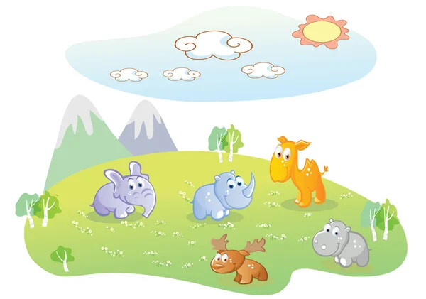 Baby animal with a beautiful background scenery — Stock Vector