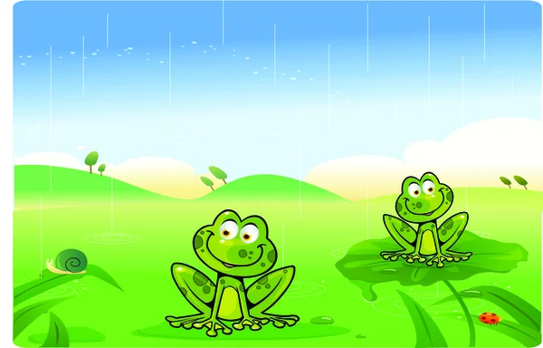 Cute frogs cartoon with background — Stock Vector