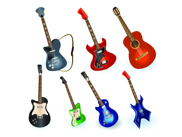 Conjunto de guitarras acústicas e elétricas —  Vetores de Stock