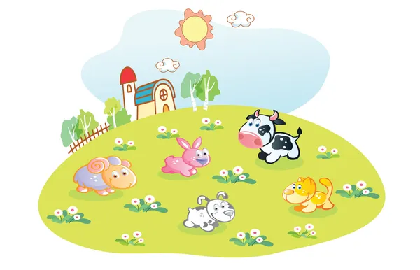 Cartoon animals in the home garden — Stock Vector