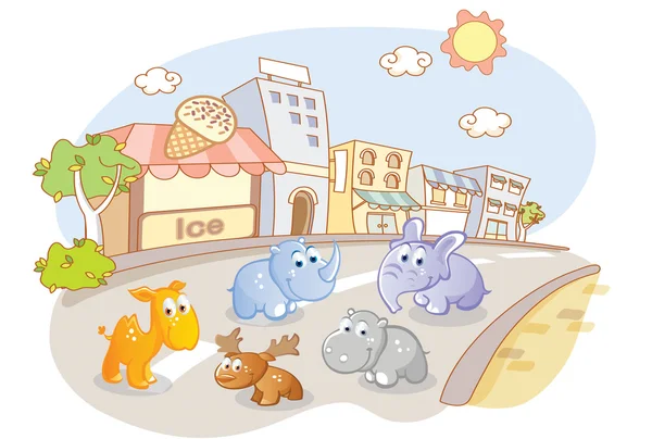 Young animals on city streets — Stock Vector