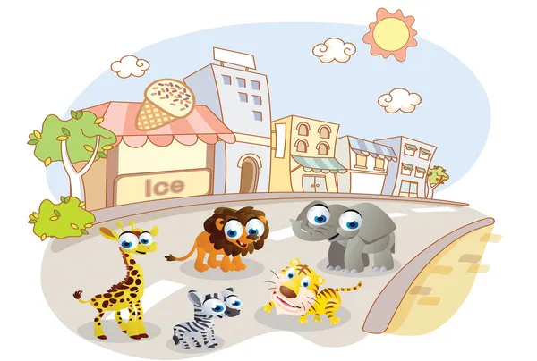 Cartoon animals on city streets — Stockvector