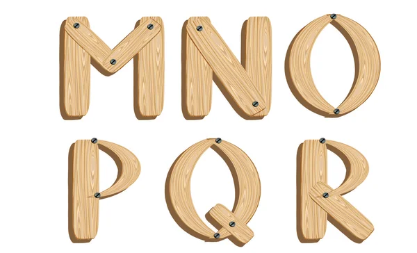 Alfabeti di legno M, N, O, P, Q, R — Vettoriale Stock