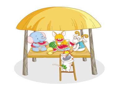 cute karikatür hayvanlar üzerinde karpuz şölen