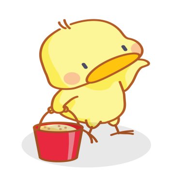 bir kova taşıyan cute karikatür chicks