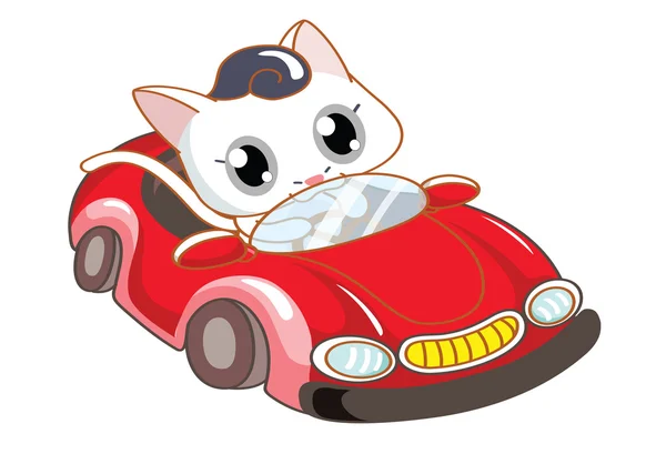 Мультфильм "Кот на красной машине" — стоковый вектор